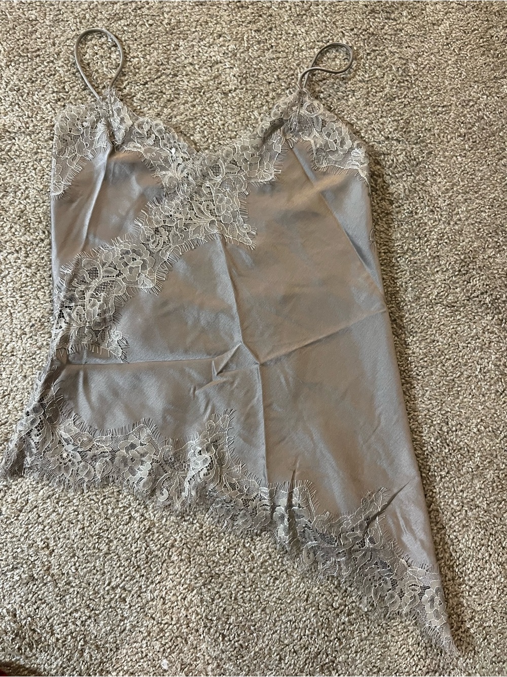 Zara Satin Lace-Trim Cami in Taupe - Picture 6 of 9